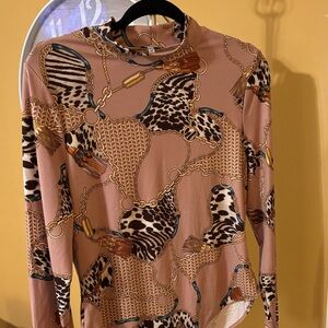 Iris Chain and Animal Print Long Sleeve Top